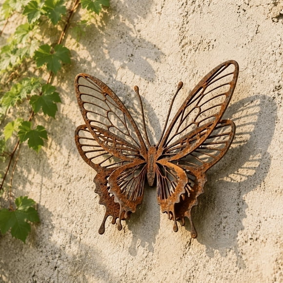 Qiopertar Iron Wall Art Sculpture, Vintage Hanging Decor for Indoor Outdoor Garden, Cute Metal Yard Ornament for Patio Fence House Home Decoration