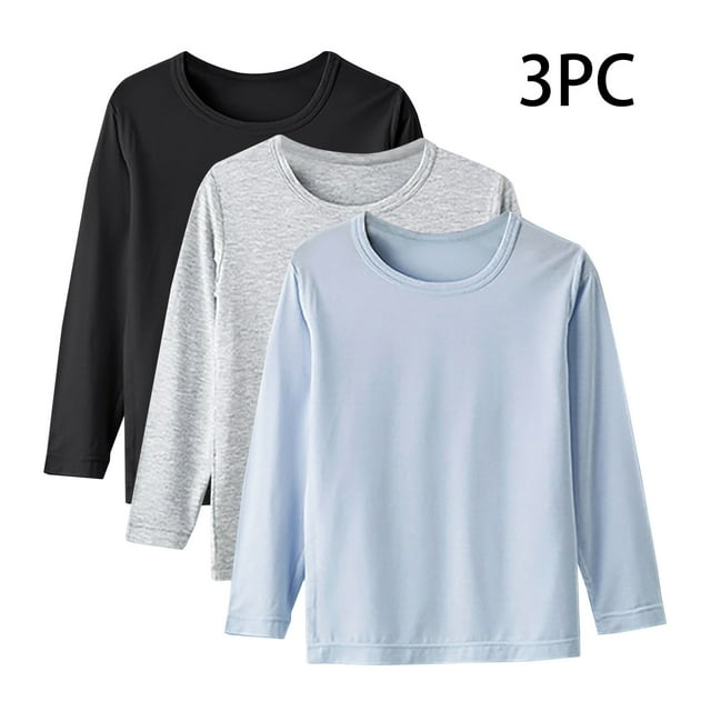 YUNAFFT T-Shirts Unisexes pour Enfants Légers à Manches Longues Col Rond Lot de 3 Basiques Décontractés pour Tous les Jours