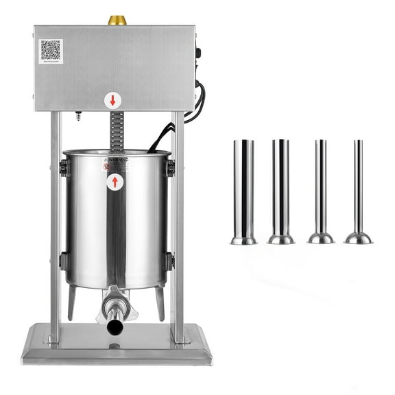 KFFKFF Electric Sausage Stuffer, 22 LBS/10 L Vertical Meat Filler, Adjustable Speed Control with Foot Pedal, Durable Stainless Steel Design with 4 Stuffing Tubes, Suitable for Home and Commercial Use