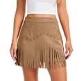 thumbnail image 2 of Huankd Western Cowgirl Fringe Skirt,High Waisted Mini Suede Skirts,Country Concert Rave Festival Booty Tassel Bottoms Camel L, 2 of 5