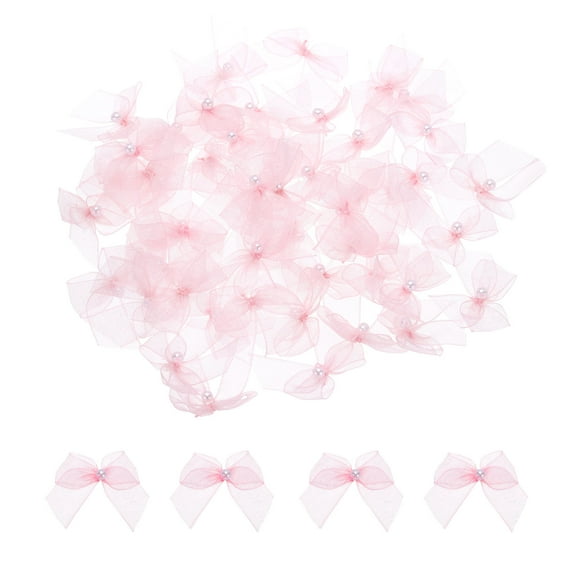 Uxcell 50Pcs Mini Light Pink Ribbon Bow with Pearl 1" Ribbon Flowers Applique for Craft DIY Decoration