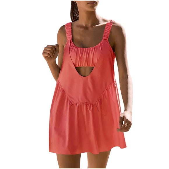 Wiyuqeen Women's Solid Color Summer Tennis Dresses with Built in Bra and Shorts Basic Cutout Sleeveless Athletic Workout Golf Dresses Outfits