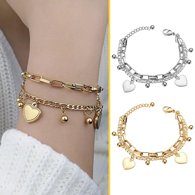 onlyliua para El Hogar Pulsera de Mujer Pulsera de Acero Inoxidable Pulsera de Corazón de Melocotón