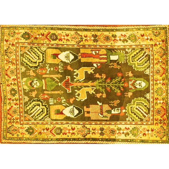 Ahgly Company Machine Washable Indoor Rectangle Animal Yellow Traditional Area Rugs, 8' x 12'
