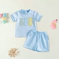 thumbnail image 2 of Yindaity Easter Baby Boy Outfit Baby Boy Easter Outfit Short Sleeve Bunny T Shirt Casual Elastic Waist Shorts Set Kids Summer Clothing(Light Blue,4-5 Years), 2 of 7