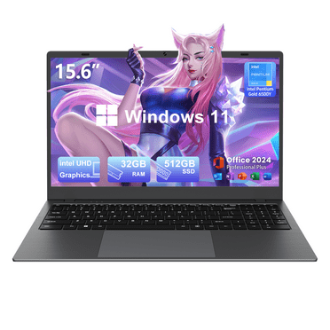 RNRUO 15.6" Windows 11 Laptop, Dual 32GB RAM, 512GB SSD, Intel Pentium Gold 6500Y, 2 Cores Up to 3.4GHz, With Office 2024, 1920x1080 Display WiFi5 BT5.0 for Student, Home Office, Business