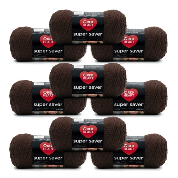 Red Heart® Super Saver® #4 Medium Acrylic Yarn, Coffee 7oz/198g, 364 Yards (9 Pack)