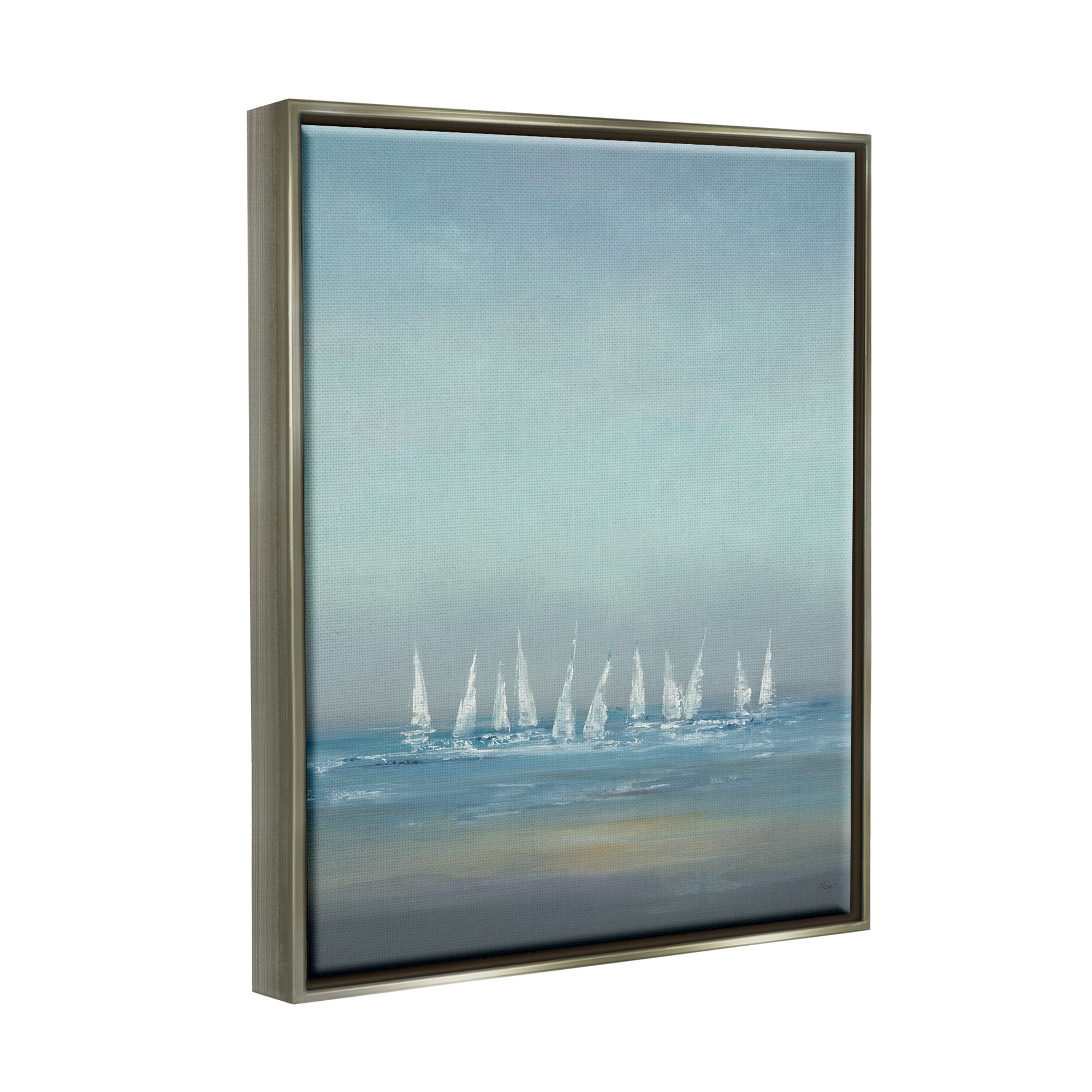 Stupell Industries The Regatta Abstract Seascape Luster Gray Framed Floating Canvas Wall Art, 24x30, by Lisa Ridgers
