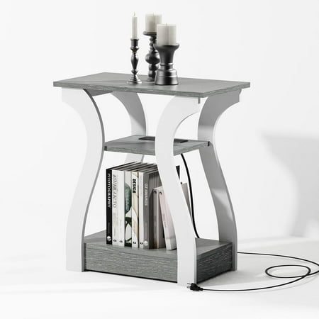 End Table Set of with Charging Station Side Table with Ports and Outlets Nightstand End Table with Storage Shelf for Living Room Bedroom