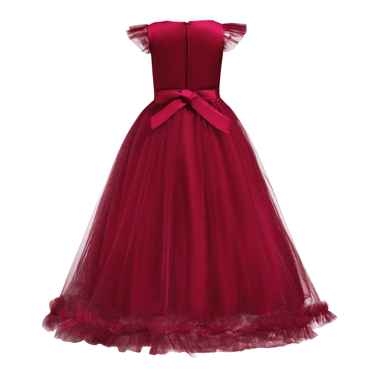 FYMNSI Kids Girls Embroidery Lace Princess Dress Off Shoulder Formal Party  Dresses Wedding Prom Pageant Maxi Gown Wine Red 7-8 Years