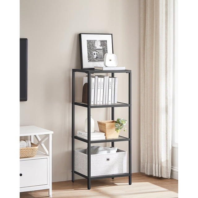 Unidad de estantería de 4 niveles de vidrio, librero, exhibidor, vidrio templado, ensamblaje fácil, para baño, sala de estar, dormitorio, oficina, dorado,Negro03