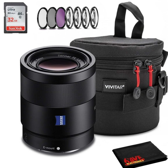 Sony Sonnar T* FE 55mm F/1.8 ZA Lens with Filter Kit, Protective Lens Case, SDXC Memory Card, Microfiber Cleaning Kit(International Model)