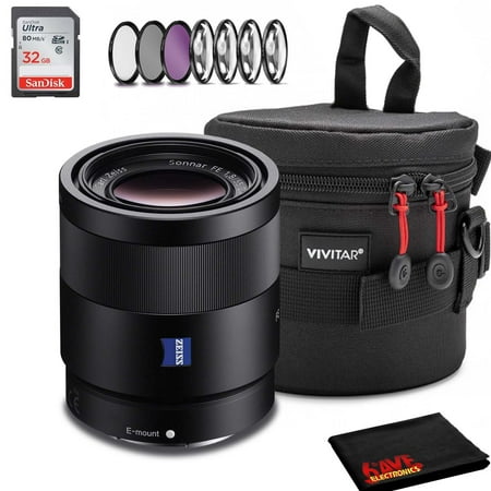 Sony Sonnar T* FE 55mm F/1.8 ZA Lens with Filter Kit Protective Lens Case SDXC Memory Card Microfiber Cleaning Kit(International Model)