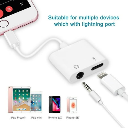 3.5 Mm Headset Adapter Microphone - Lightning to 3.5 mm Headphone Jack Adapter , iPhone X/ 8/ 7 Plus Earphone Lightning Adapter & Splitter, 2 in 1 Aux Headphone Jack Audio + Charge Cable Adapter, Support iOS 10.3 and Later