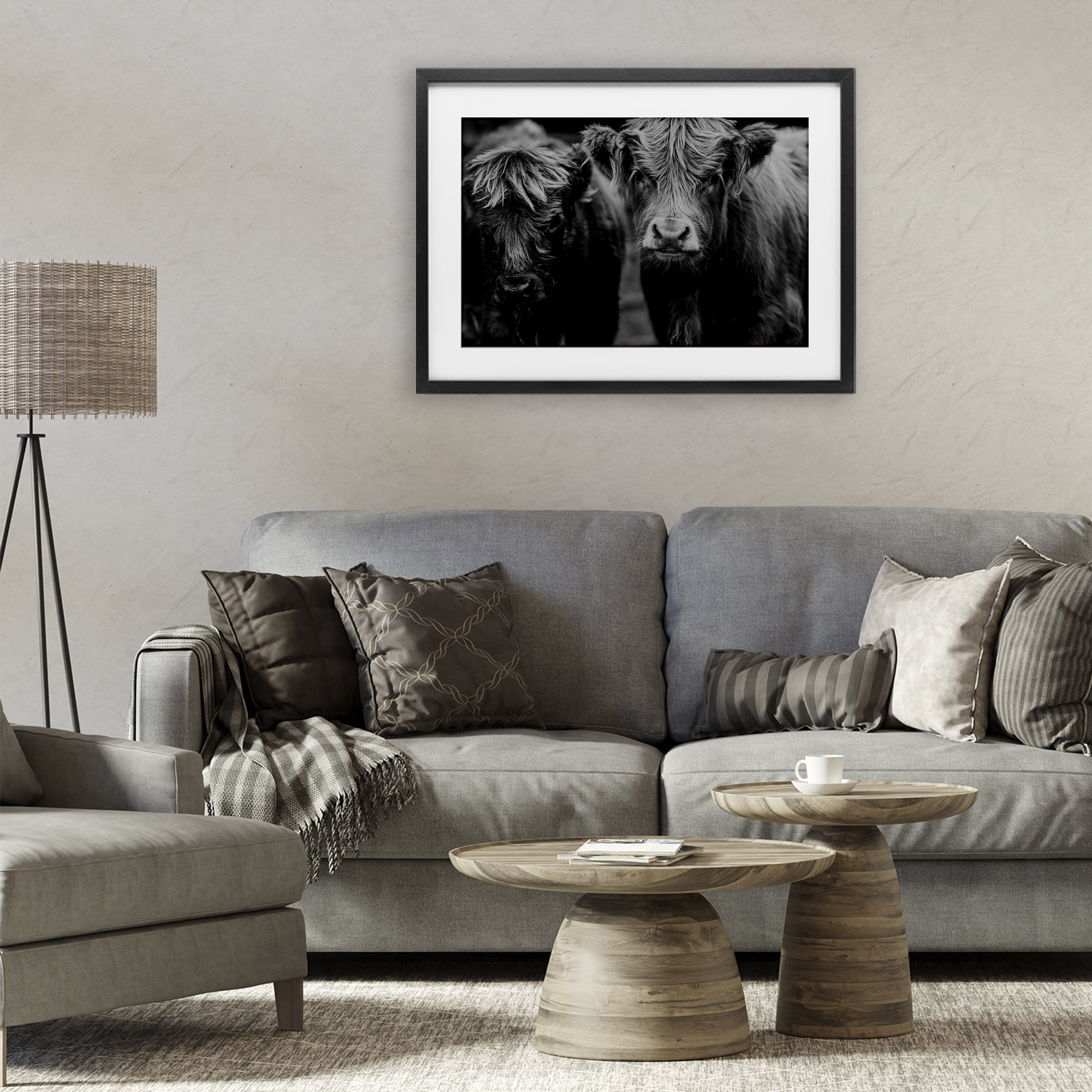 Cow Faces on Farm Black Framed Print Under Glass, design by Amy Carroll