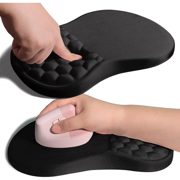 Ergonomic Joint Wrist Support Mouse Pad with Memory Foam Cushion Massage Bump, Carpal Tunnel Pain Relief Mousepad Slope Design for Wrist Rest, 11.8x7.9 in, Black