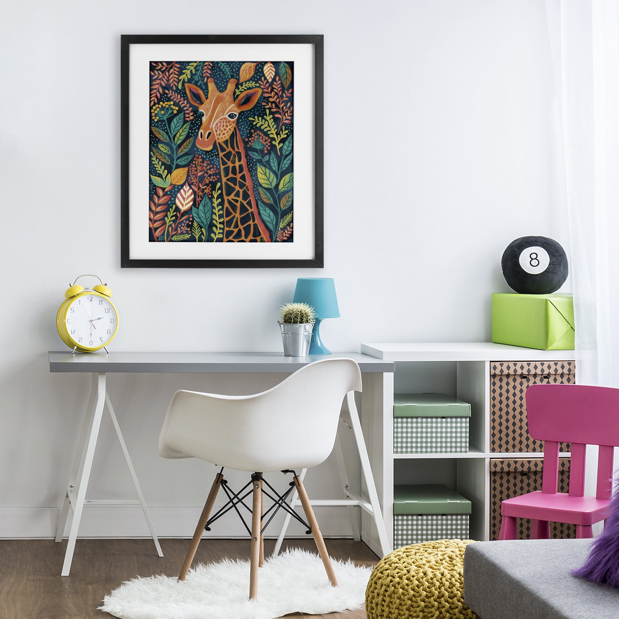 Stupell Industries Exotic Leaf Pattern Giraffe Black Framed Print Under Glass, design by Lisa R Dumm