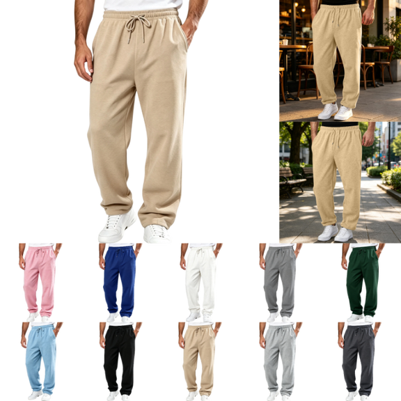 OIOLOYJM Baggy Sweatpants Men Casual Claasic Wide Leg Relaxed Fit Sweat Pants with Drawstring Elastic Waist Straight Leg Athletic Workout Gym Jogger with Pockets Beige L