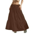 thumbnail image 4 of Women's Plus Size Maxi Skirt High Waisted Pleated A Line Flowy Tiered Long Skirts Light Brown 2XL, 4 of 7