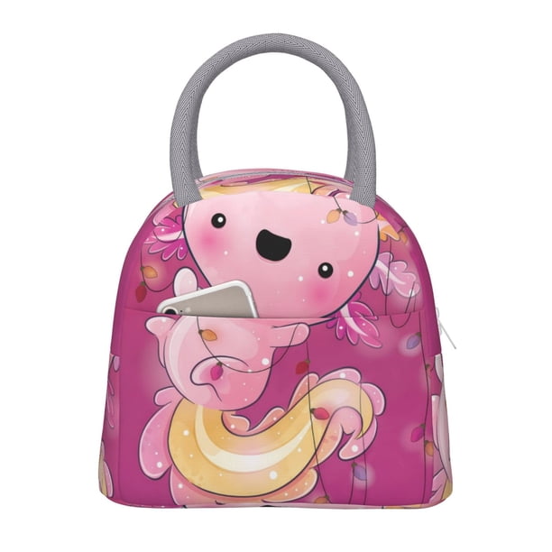 Fotbe Cute Pink Axolotl A Bolsa de Almuerzo con Estampado, Lonchera Aislada, Contenedor de Comida Reutilizable Tipo Cooler a Prueba de Fugas