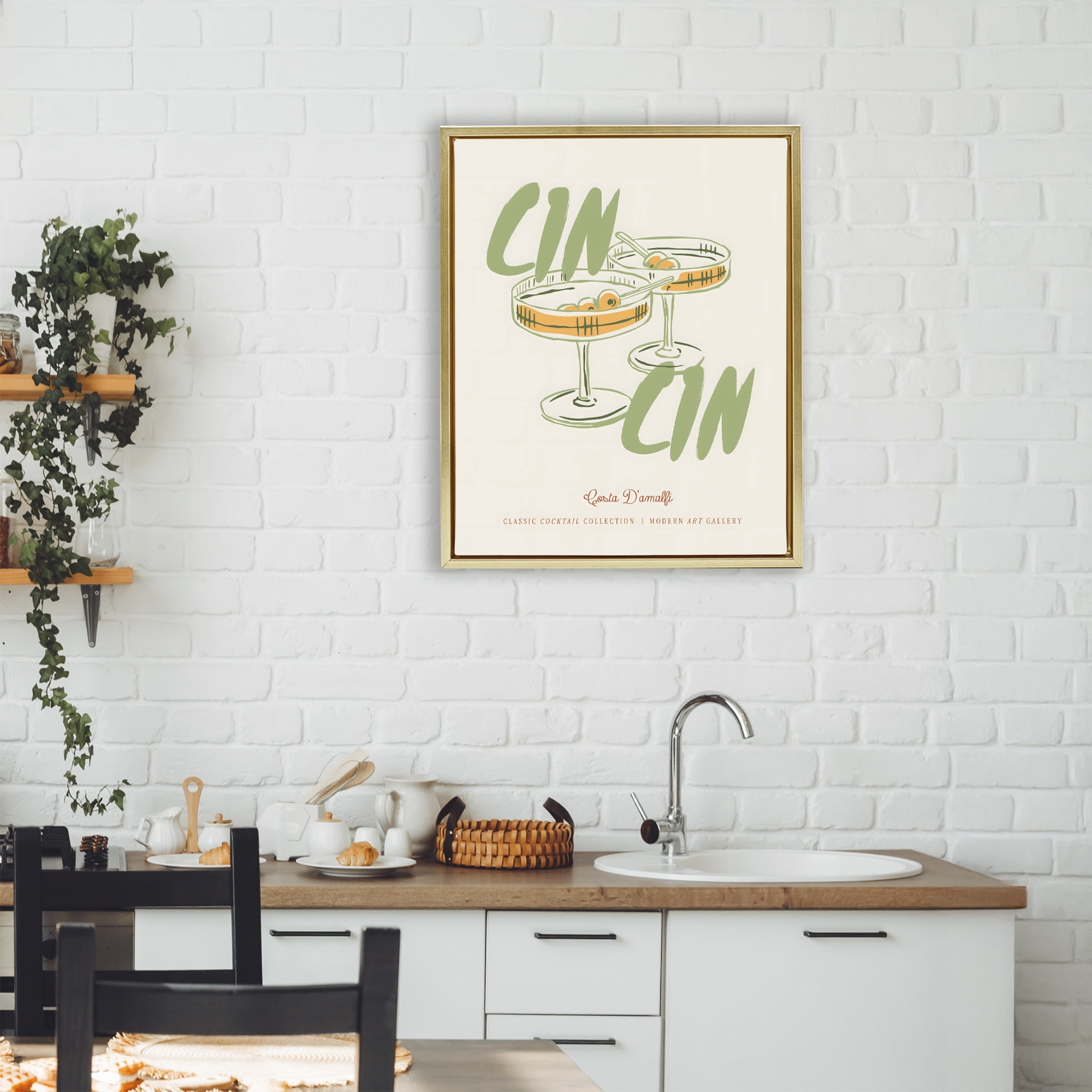 Stupell Industries Cin Cin Amalfi Cocktail Gold Framed Floater Canvas Wall Art, design by The Prints Vibe