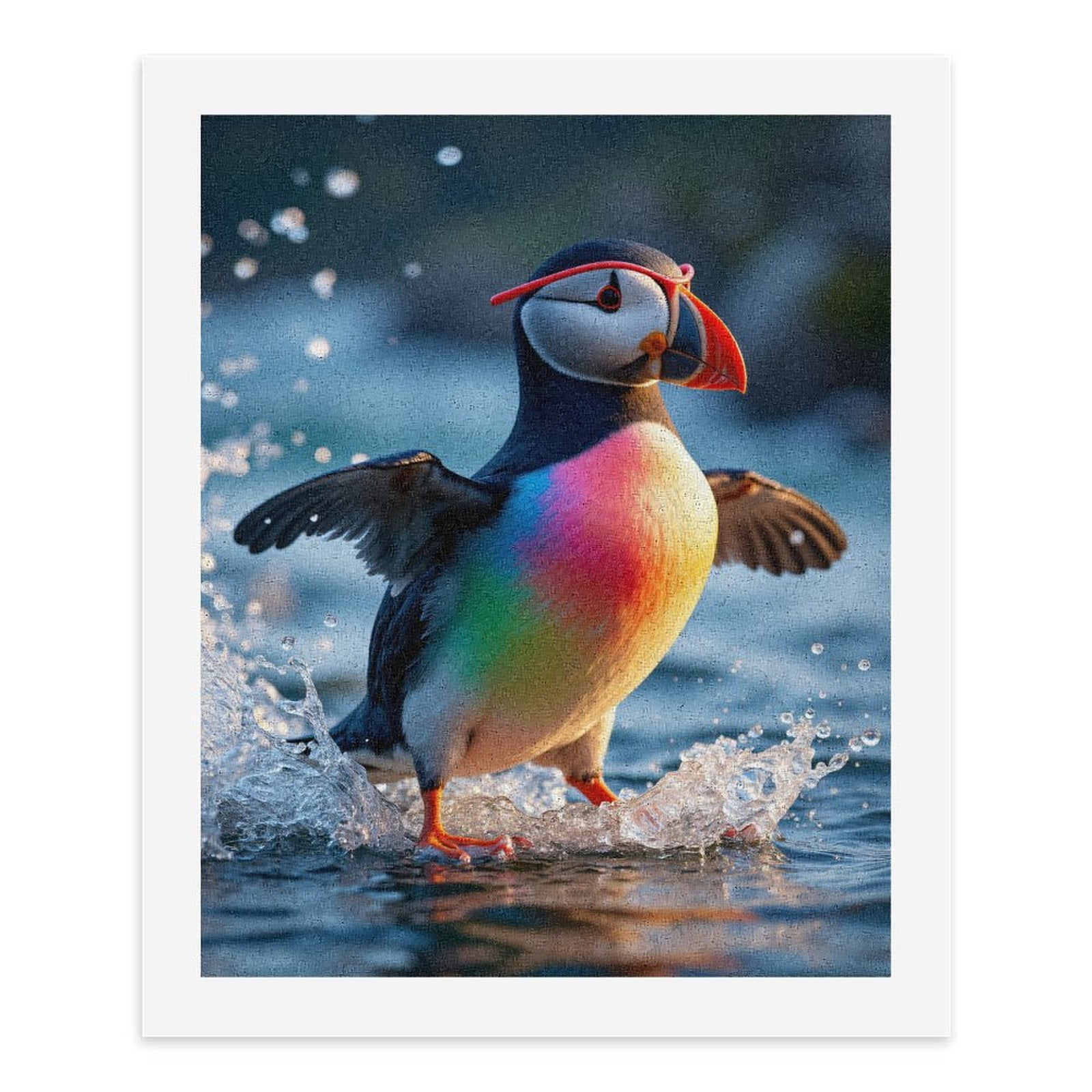 Paint By Numbers Kit for Adults Beginner - DIY Rainbow Puffin Water Splashing Canvas Painting Kits for Adults, Frameless Paint By Number for Adults for Home Wall Decor 16x20 Inch