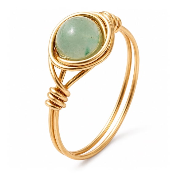 Round Quartz Smooth Polished Ring Gold Green Aventurine Size 7.75 R197