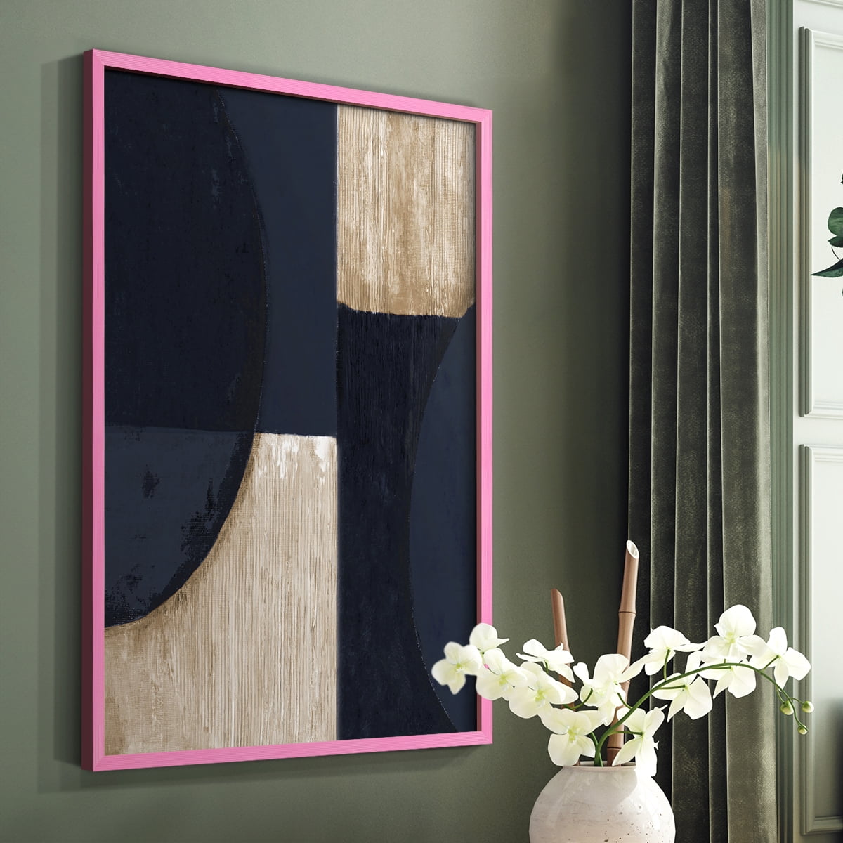 Navy Reflections in Pink Solid Wood 11 x 14 Framed Print