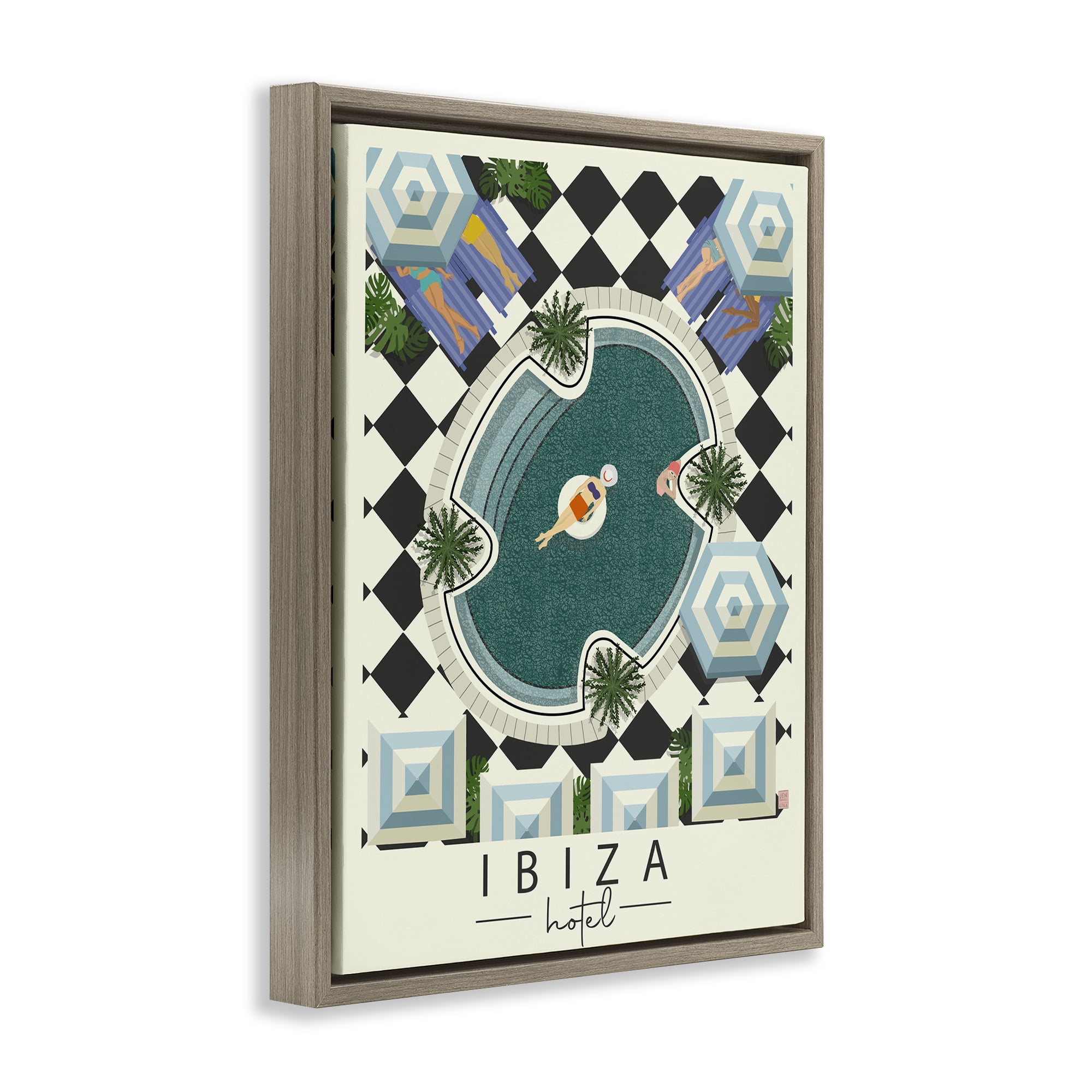 Stupell Industries Ibiza Hotel Aerial Pool Brown Framed Floater Canvas Wall Art, design by Jen Bucheli