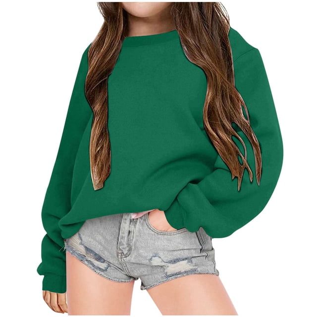 AherBiu Chandails en Molleton à Col Rond pour Enfants Manches Longues Pull-Over Surdimensionné pour Filles Garçons 3-11 Ans Automne Hiver Couleur Unie Confortable Tops Décontractés Amples