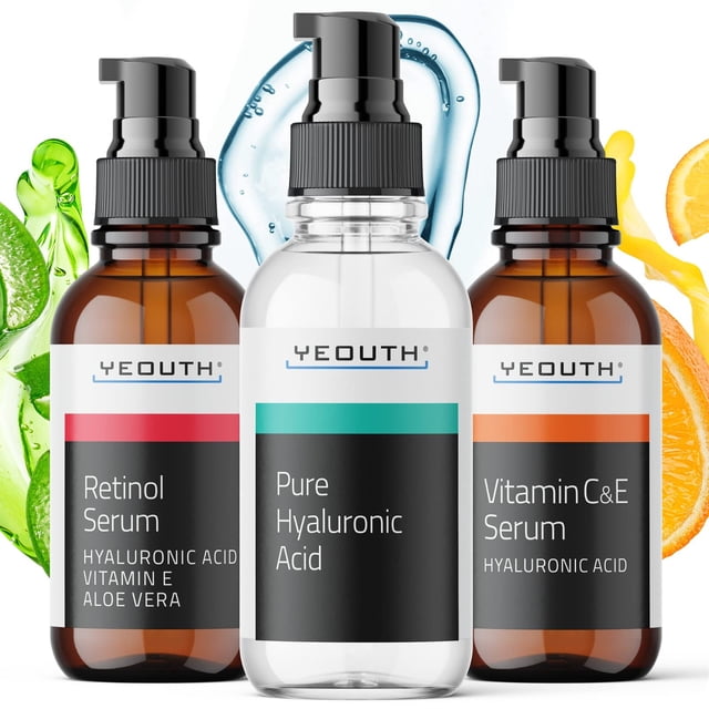 Set para el cuidado de la piel: sérum de retinol, vitamina C y ácido hialurónico