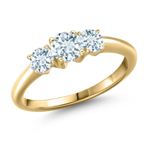 Gem Stone King 10K Yellow Gold Sky Blue Aquamarine Engagement Ring for Women | 1.00 Cttw | Round 5MM | Gemstone March Birthstone | Size 6