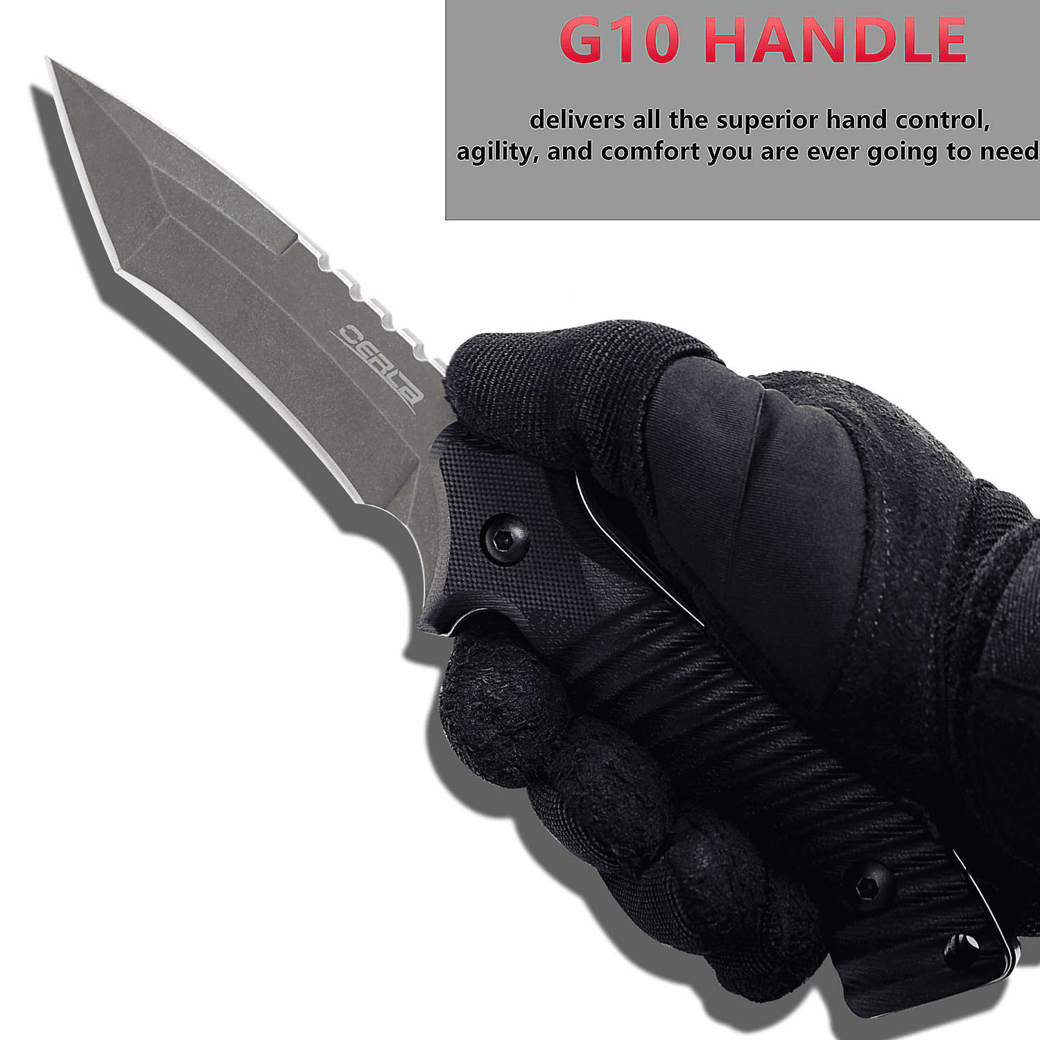 Oerla OLK-038B Tactical Fixed Blade Knife - 9.45in Overall with 440C Stainless Steel and Black G10 Handle Kydex Sheath