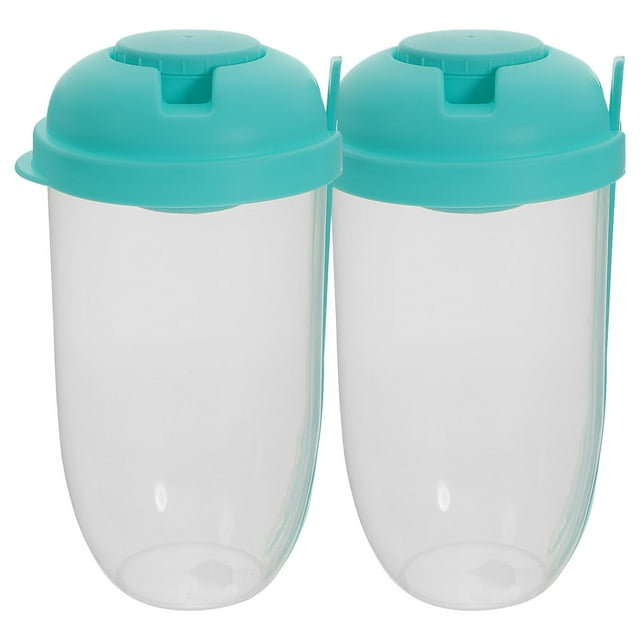 OULII 2Pcs Fruit Salad Cup With Fork For Lunch Box Accessory Healthy Eating 1000Ml Green Square PP