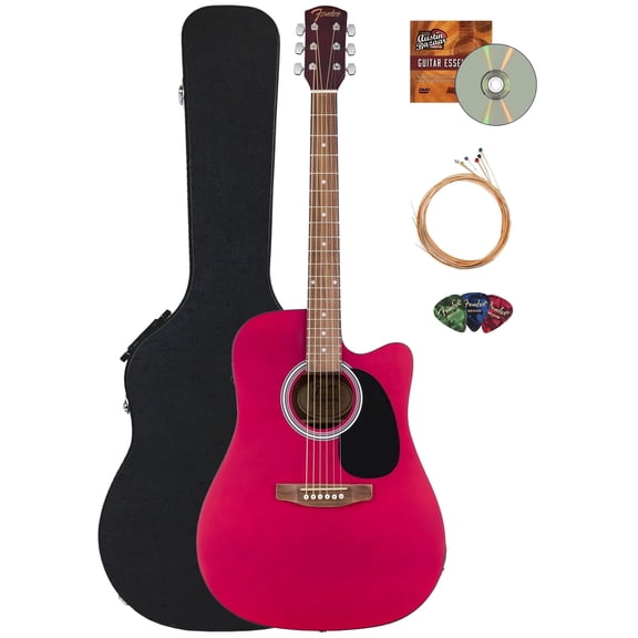 Fender FA Series Dreadnought Acoustic-Electric Guitar - Crimson Red Bundle with Case, Strings, Picks, and Austin Bazaar Instructional DVD