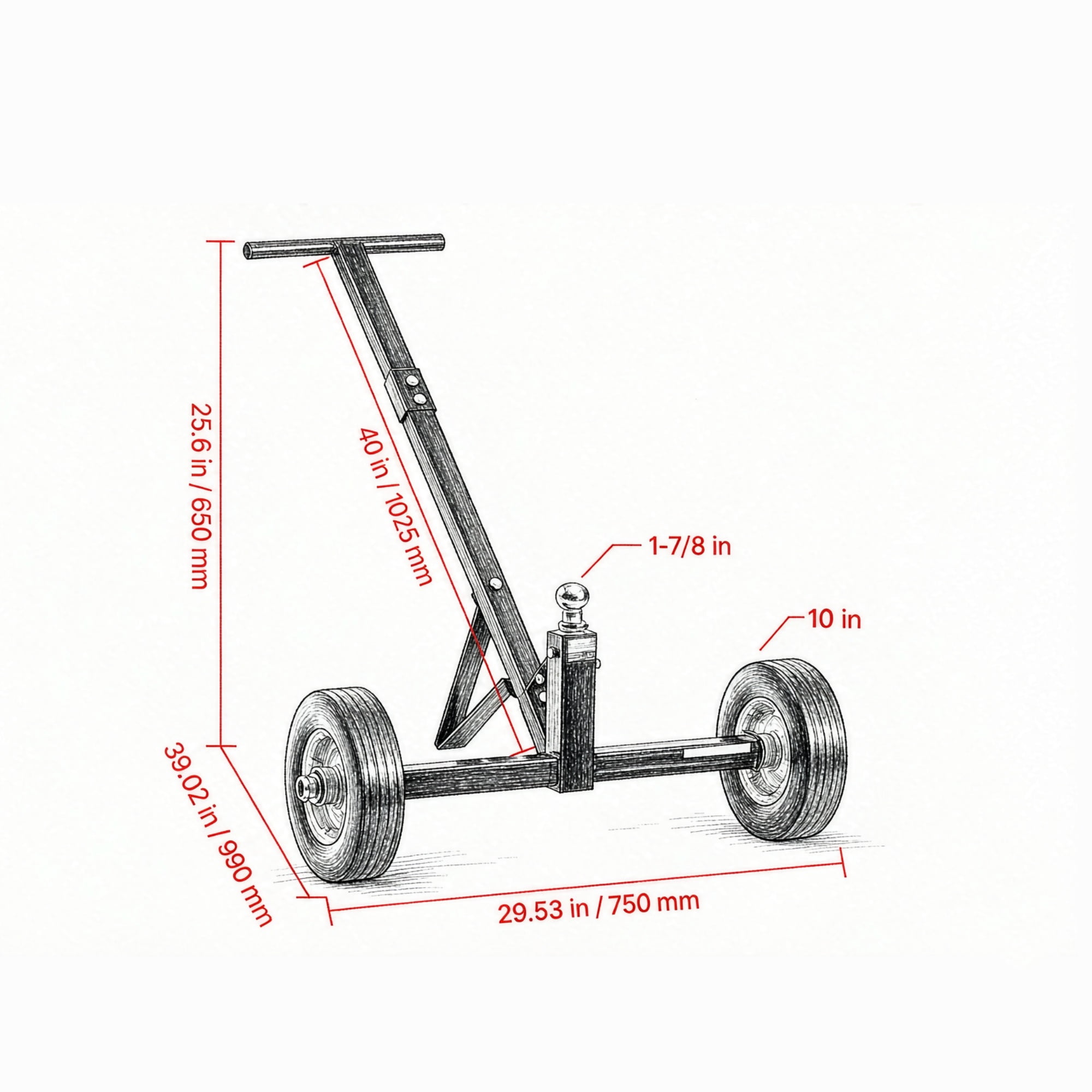 600lbs Trailer Dolly, with 1-7/8 in Hitch Ball & 10 in Solid Tires for RV & Boat