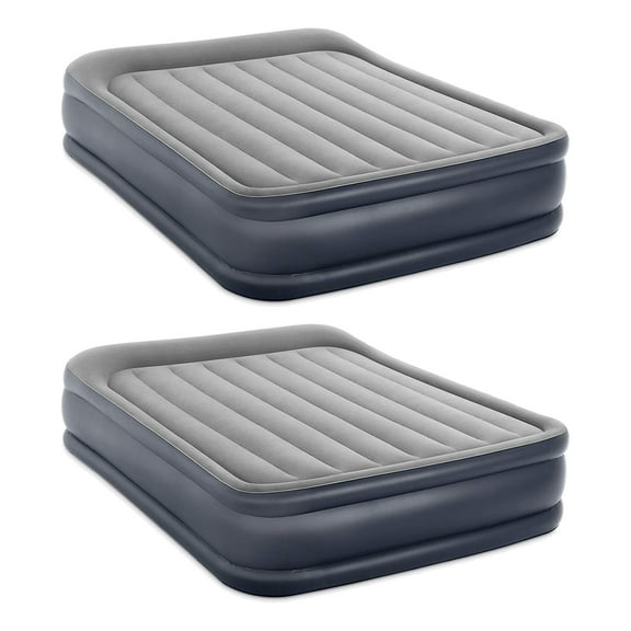 Intex Dura Beam Deluxe Pillow Raised Air Mattress w/ Pump, Queen (2 Pack)