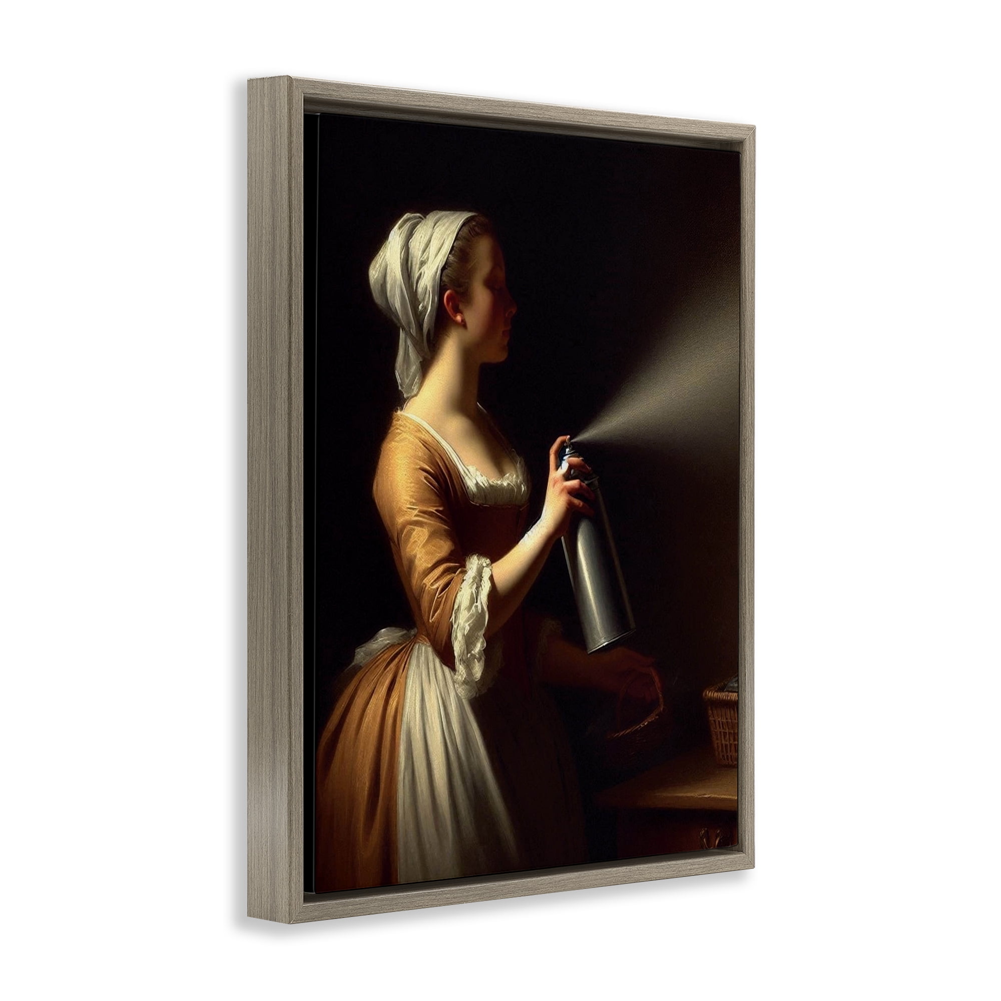 Funny Vintage Lady & Spray Paint Brown Framed Floater Canvas Wall Art, design by Lettered and Lined