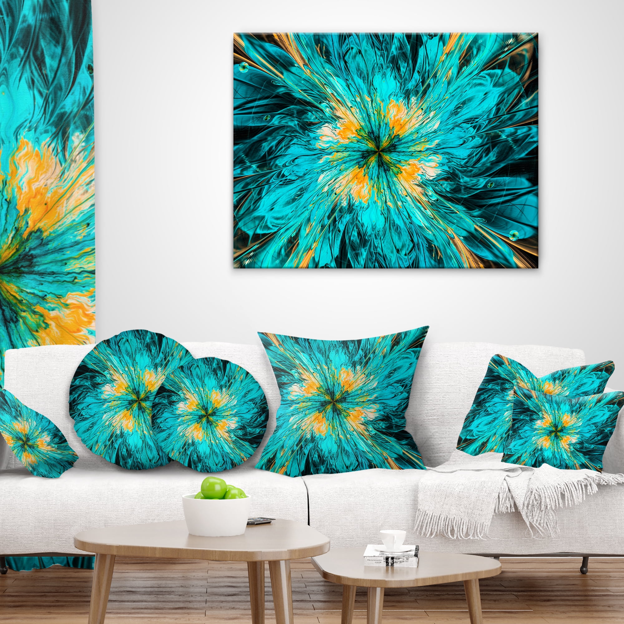Designart Layered Blue Fractal Flower Petals - Floral Throw Pillow - 16x16