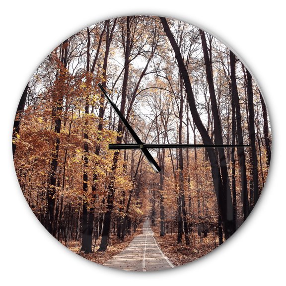 Designart 'Road in Autumn Golden Forest ' Modern wall clock