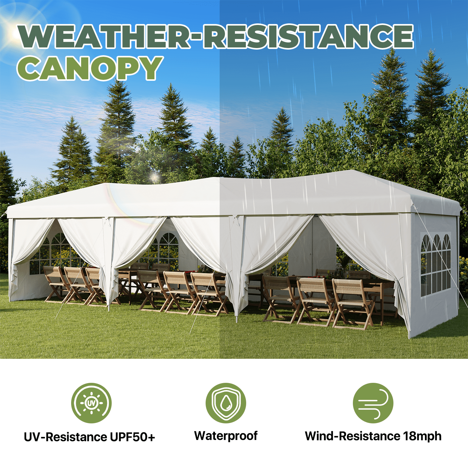 BaPiPro 10'x30' Pop up Canopy Tent, Folding Outdoor Party Event Tent with 8 Removable Sidewalls, 5 Windows, Portable Instant Shelter Canopy Gazebo, White