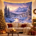 thumbnail image 3 of Snowy Mountain River with Pine Forest and Cabin, Serene Rustic Style for Nature Lovers, Winter Landscape Art, Christmas Gift, Tapestry Wall Hanging for Bedroom and Living Room, 3 of 7