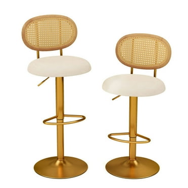 Spaco 2 Pieces Bar Chairs with PE Rattan Backrest-360°Swivel and Height Adjustable, Bar Height Stools, Counter Height Bar Stools for Kitchen, Dining Room