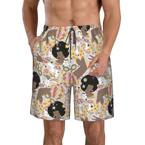 Balery Groovy Disco Traje de Baño Estilo Hawaiano para Hombre, Shorts de Secado Rápido con Bolsillos-3X-Large