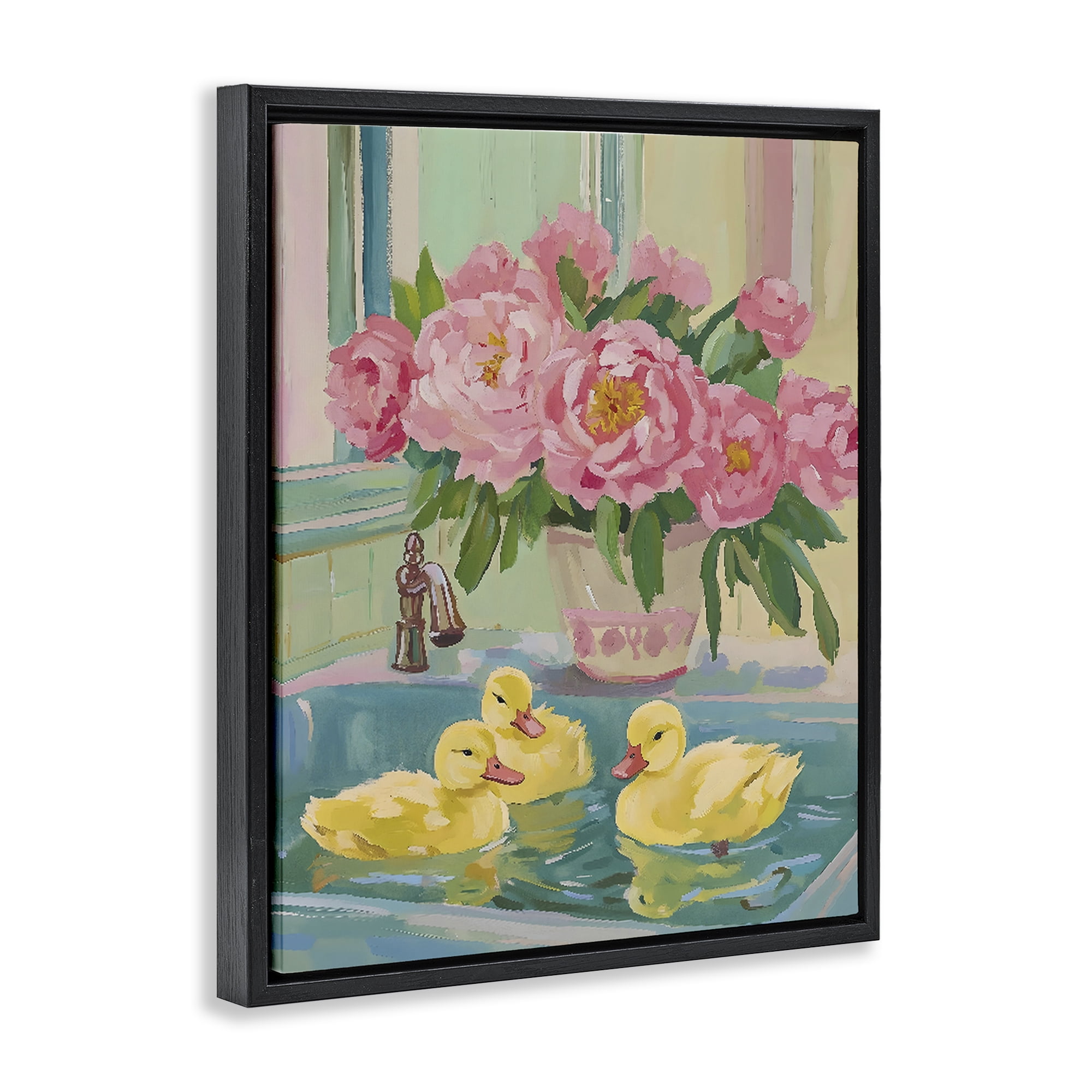 Stupell Industries Ducks in Sink Bath Black Framed Floater Canvas Wall Art, design by The Prints Vibe