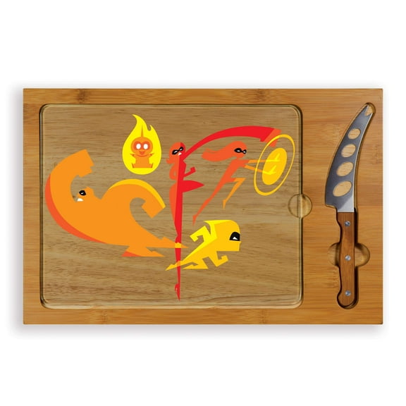 TOSCANA Disney The Incredibles - Icon Glass Top Cutting Board and Knife Set, Rubberwood and Bamboo