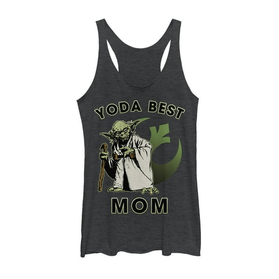 Women's Star Wars Yoda Best Mom Racerback Tank Top Black Heather Large