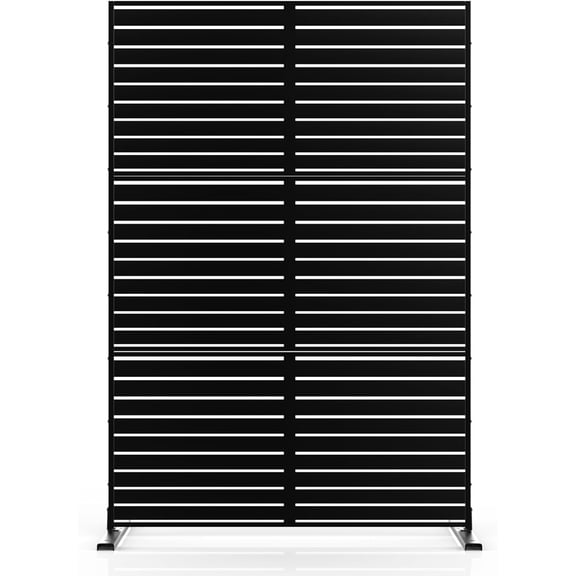 MTART Metal Privacy Screen, 72" H x 47.2" W Freestanding Outdoor Decorative Panel with Stand for Patio, Deck, Balcony, Garden, Black Louvered
