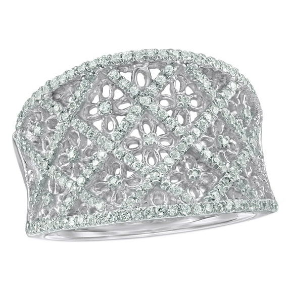 AFFY White Natural Diamond Quilted Band Ring in 10k White Gold