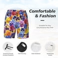 thumbnail image 3 of Naloa The Garden Tricolor Pansy Flower Print Men Swim Trunks with Compression Liner ,Board Shorts,Men's Swim Shorts with Drawstring and Elastic Waistband-Small, 3 of 6